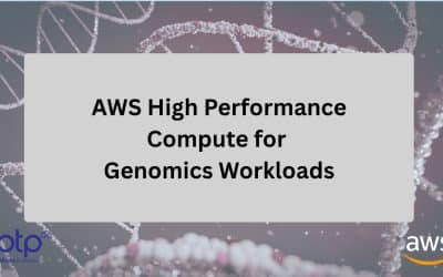 PTP AWS High Performance Compute for Genomics Workloads feature image combining PTP and AWS branding over a DNA-themed background. The design highlights PTP’s expertise in optimizing genomics workloads on AWS through scalable, cost-efficient HPC solutions aligned with the AWS Well Architected Framework.