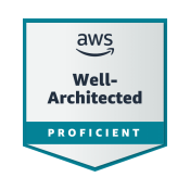 AWS Well-Architected Proficient badge with a teal outline, black and white bold lettering, and a black AWS logo on top.