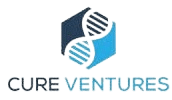 Logo of Cure Ventures, featuring a stylized graphic with DNA helix patterns in shades of blue and the text 