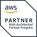 AWS Well-Architected Partner Program badge, featuring a stylized hexagonal design with the AWS logo above bold black text, set against a clean white background.