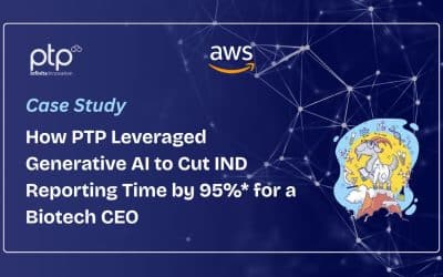 Feature image illustrating the use of Generative AI in biotech, showing a goat symbolizing innovation and data-driven progress connected to cloud computing and automation