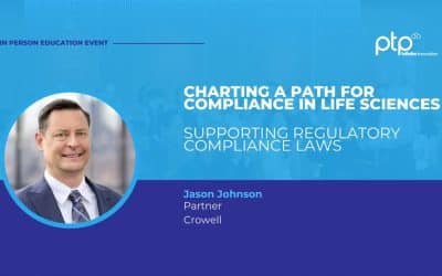 Jason Johnson, partner at Crowell, speaking on regulatory compliance in life sciences at a PTP-hosted in-person education event