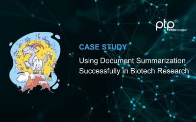Feature image for PTP Cloud case study on using document summarization with AWS Bedrock to improve efficiency and research workflows in biotech and life sciences organizations