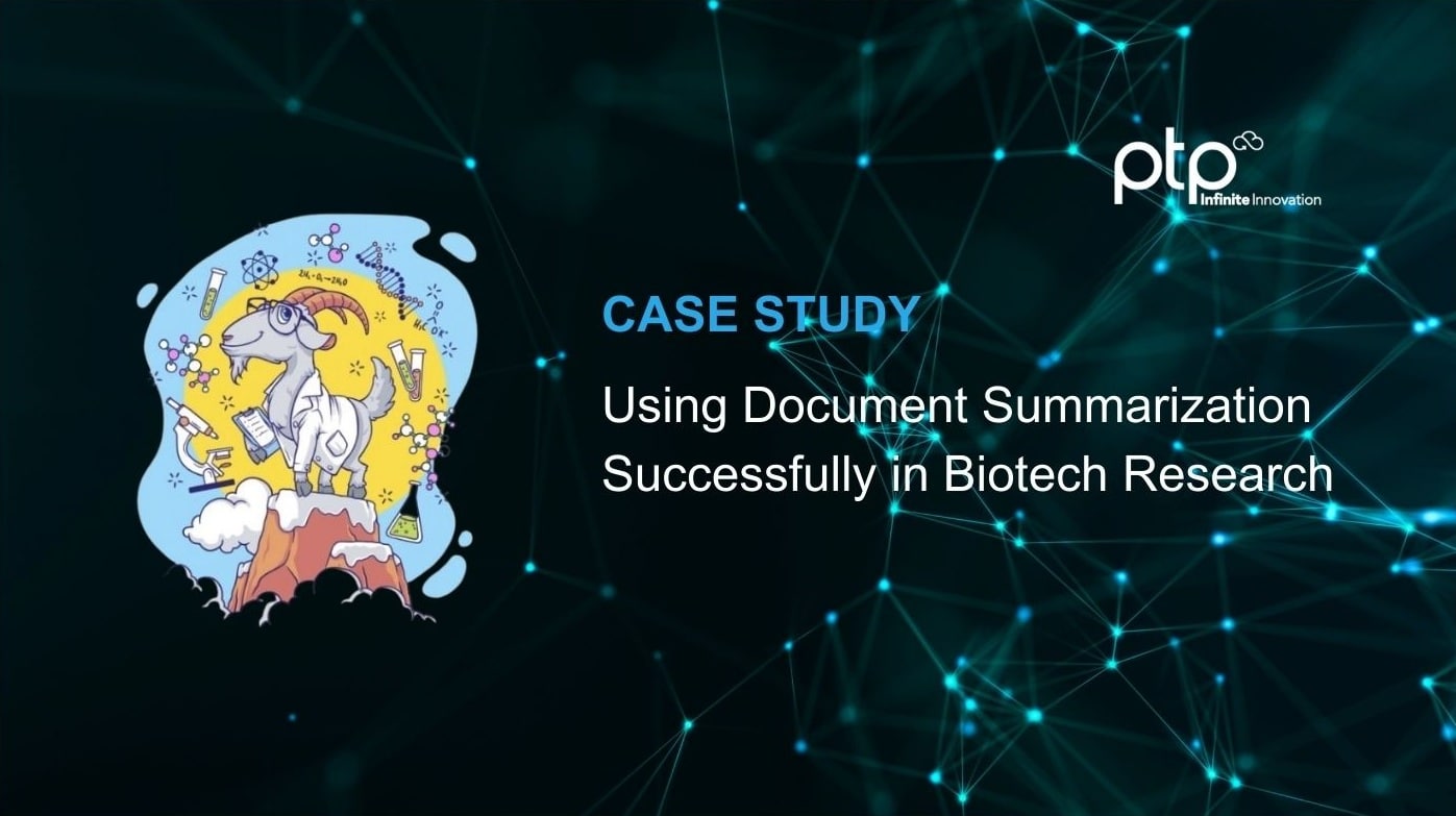 Feature image for PTP Cloud case study on using document summarization with AWS Bedrock to improve efficiency and research workflows in biotech and life sciences organizations