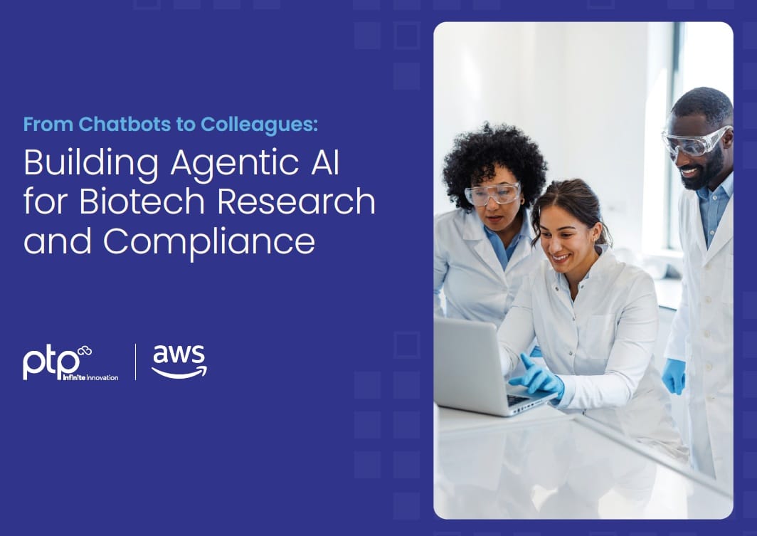 Cover image for the PTP and AWS agentic AI playbook for biotech research and compliance