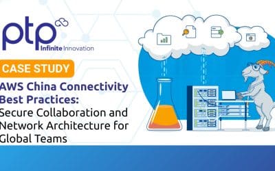 PTP case study graphic for AWS China connectivity best practices showing secure collaboration and network architecture for global teams